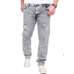 Reslad Jeans Herren Destroyed Look Slim Fit Denim Strech Jeans-Hose RS-2062 Grau W32 / L30