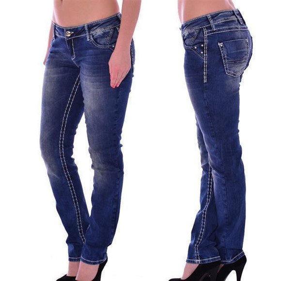Cipo &amp; Baxx CBW 639 Damen Jeans blau blue Stretch Jeanshose Frauen wei&szlig;e N&auml;hte