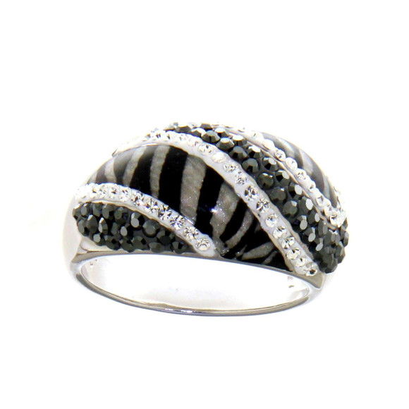Silber-Ring m. Swarovski, schwarz-silber