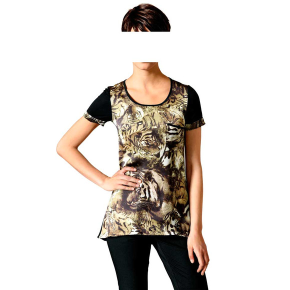 Animalprint-Shirt, schwarz-goldfarben von Mandarin