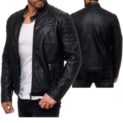 Red Bridge Herren Jacke Kunst- Lederjacke Biker MC Black imitation leather jacket Schwarz S
